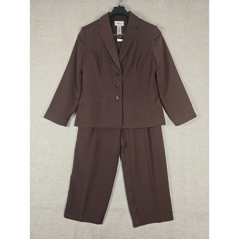 Villager Liz Claiborne Brown Pant Suit Set Mismatched Sizes Blazer‎ 8 Pants 6